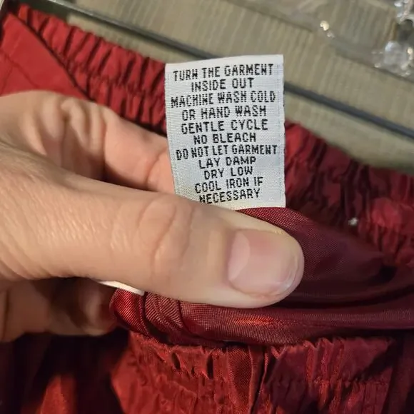 Vintage 2X Premium 100% Silk Red Pull On Pants/Trousers [0460] - Picture 9 of 10